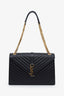 Saint Laurent Black Chevron Grained Leather Large Envelope Bag
