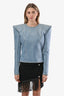 Balmain Denim All Over Crystal Padded Shoulder Top Size 38