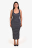 A.L.C Cream/Navy Blue Knit Cotton Striped Scoop Neck Sleeveless Maxi Dress Size Large