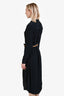 Sandro Navy Polka Dots Print Collared Belted Midi Dress Size 42