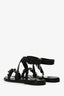 Valentino Black Leather Floral Wrap-Around Strap Sandals Size 39