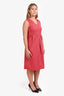 Max Mara Red Cotton Belted Sleeveless Midi Dress Size 8