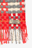 Burberry Red/Multicolour Basketweave Cashmere Fringe Scarf