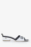 Pre-loved Chanel™ Black/White Logo Block Heel Mules Size 39.5