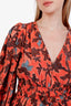 Ulla Johnson Orange Patterned Silk Long Sleeve Peplum Blouse Size 4