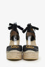 Gucci Black Chevron Leather Marmont Espadrille Wedges Size 36.5