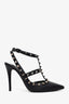 Valentino Black Leather Rockstud Caged Heels Size 37.5