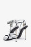 Tom Ford Silver Metallic Padlock Pointy Naked Heeled Sandals Size 36