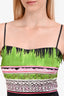 Roberto Cavalli Silk Green Multicolour Charm Detail Ruched Mini Dress Size 40