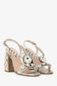 Miu Miu Silver Leather Crystal Embellished Block Heel Sandal Size 35.5