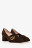 Gucci Brown Suede Fringe Marmont Block Heels Size 38