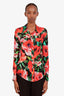 Balmain Black/Red Floral Silk Sheer Button Down Shirt Size 36