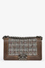 Pre-loved Chanel™ 2013 2014 Brown/Grey Leather Tweed Medium Boy Bag SHW
