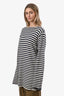 Celine Beige/Navy Striped Boat Neck Long Sleeve Top Size L