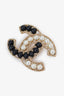 Pre-loved Chanel™ 16B Gold Tone Faux Pearl & Black Bead CC Brooch