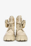 Prada Cream Leather Re-Nylon Monolith Platform Boots with Pouch Size 38.5
