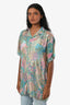 Hemant & Nandita Blue/Gold Multicolour Floral Button Up Short Sleeve Shirt Size Small