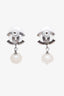 Pre-loved Chanel™ 05A Silver Tone Gunmetal CC Crystal Faux Baroque Pearl Dangle Earrings