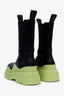 Bottega Veneta Black/Green Leather Rubber Trim Tire Chelsea Boots Size 38.5