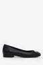 Pre-loved Chanel™ Black Leather CC Cap Toe Bow Flats Size 36.5