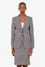 Escada Black/White Houndstooth Virgin Wool Blazer + Midi Skirt Set Size 36