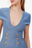 Balmain Blue Knit Buttoned Mini Dress Size 36 with Tags