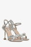 Miu Miu Silver Leather Crystal Pearl Glitter Heels Size 38