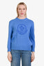 Moncler Blue Wool Cashmere Logo Embroidered Sweater Size S