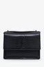 Saint Laurent Black Croc Embossed Medium Sunset Bag