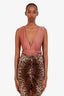 PatBO Bronze Plunge Neck Belted Bodysuit Size XS