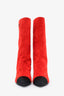 Pre-loved Chanel™ Red/Black Suede Pointed Toe Gabrielle Ankle Boots Size 38.5