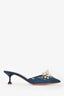 Miu Miu Dark Denim Distressed Embellished Crystal Mules Size 37