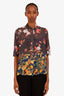 Dries Van Noten Grey Floral Silk Button-Up Top Size 38
