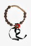 Marni Brown Pom Pom Rhinestone Embellished Flower Satin Band Necklace