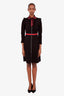 Gucci Black Jersey Web Stripe Ruffled Zipper Midi Dress Size M