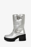 Moschino Jeans Metallic Silver Leather Buckle Detail Boots Size 38