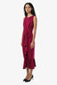 Cinq a Sept Magenta Crepe Ruched Side Bow Detail Sleeveless Midi Dress Size 4