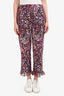 Maje Black/Pink Floral Print Ruffle Detail Pants Size 40