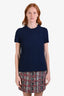 Burberry Brit Blue Cotton Cashmere Cable Knit Short Sleeve Sweater Size S