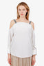 Brunello Cucinelli White Silk Beaded Open Shoulder Top Size S