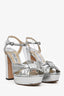 Jimmy Choo Silver Napa Leather 'Heloise' Platform Heel Size 40