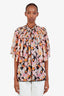 Giambattista Valli Pink/Black Silk Floral Print Short Sleeve Flowy Blouse Size 40
