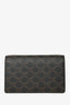 Celine Brown Canvas Leather Double Flap Wallet On Strap