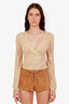 L'Agence Beige Smocked V-Neck Long Sleeve Blouse Size 2