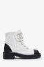 Pre-loved Chanel™ White Tweed Lambskin Quilted Lace Up Combat Boots Size 36.5