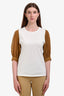 Dorothee Schumacher White/Brown Surprising Allure Two-Tone Sleeve Top Size 1