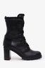 Christian Louboutin Black Leather Shearling 'Glorymount' Spike Heeled Boots Size 39