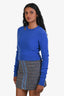 Frame Blue Cashmere Cut Out Crew Cropped Sweater Size S