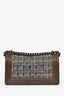Pre-loved Chanel™ 2013 2014 Brown/Grey Leather Tweed Medium Boy Bag SHW