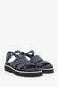 Pre-loved Chanel™ Navy Tweed Faux Pearl Trimmed Sandals Size 36.5